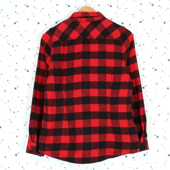 Sherpa Fur Lined Flannel Plaid Button Up Shirt Red Black Medium - Picture 6 of 7